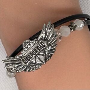 Biker Memorial Wrap Bracelet RIDE FOR DAD Wing Charm & Crystal Beads